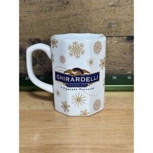 Ghirardelli Chocolate Mug Coffee Cocoa Cup Gold Eagle Logo, White 4"